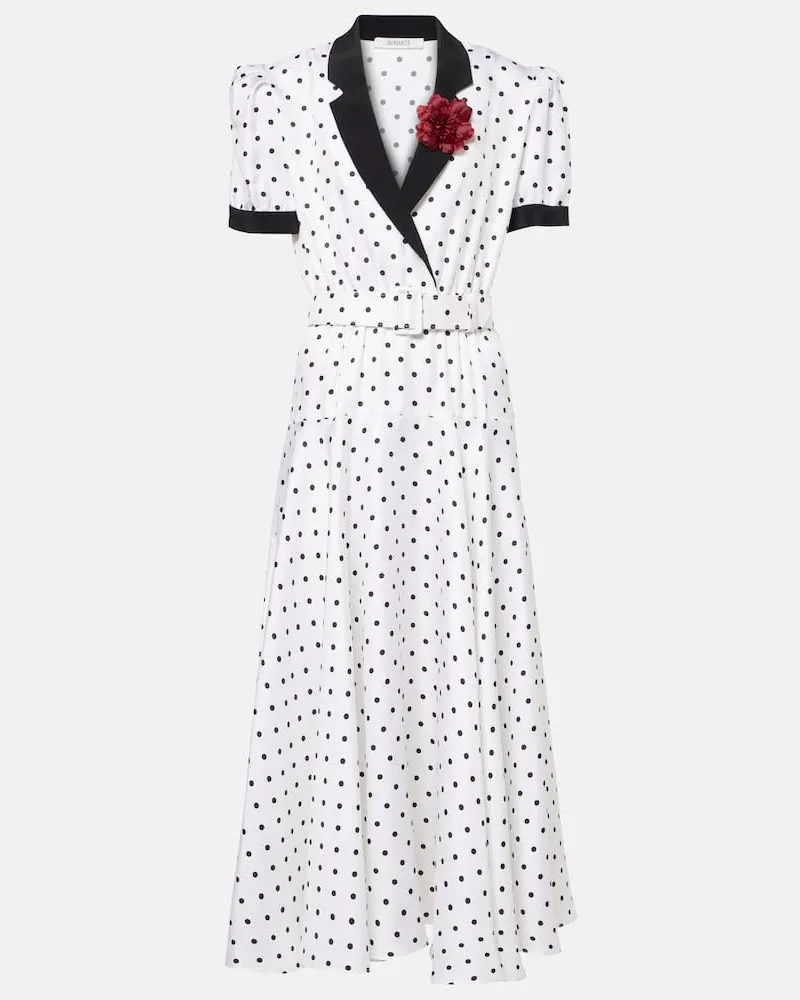 Rodarte Abito midi in twill di seta a pois Bianco