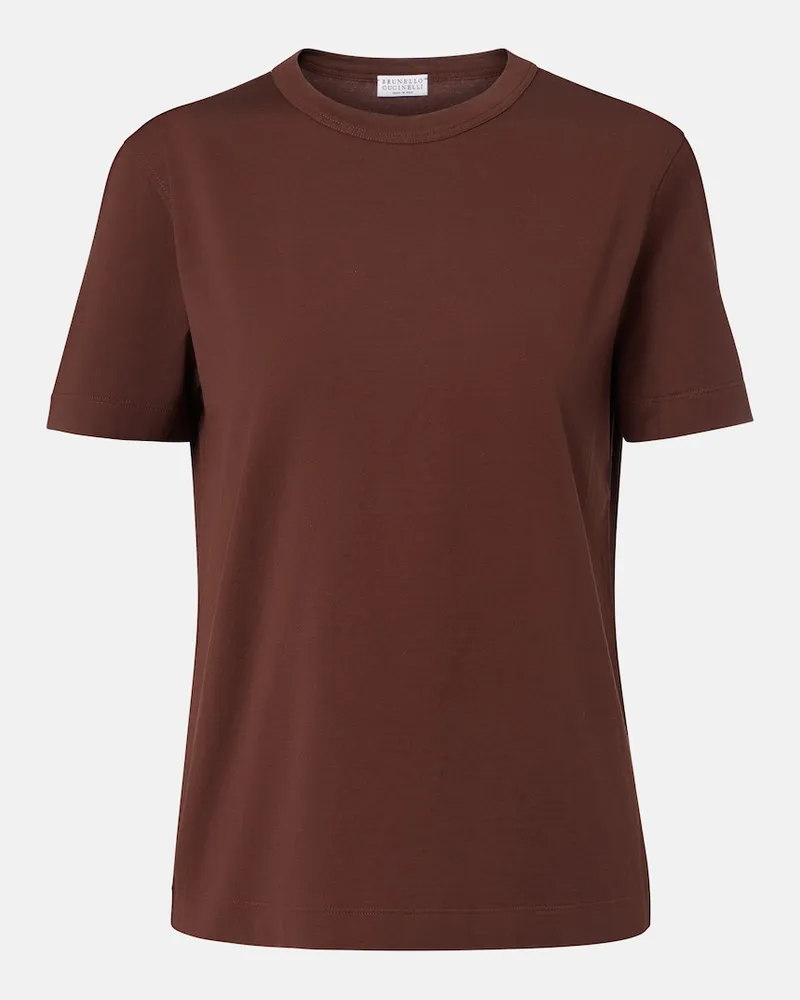 Brunello Cucinelli T-shirt in jersey di cotone Marrone