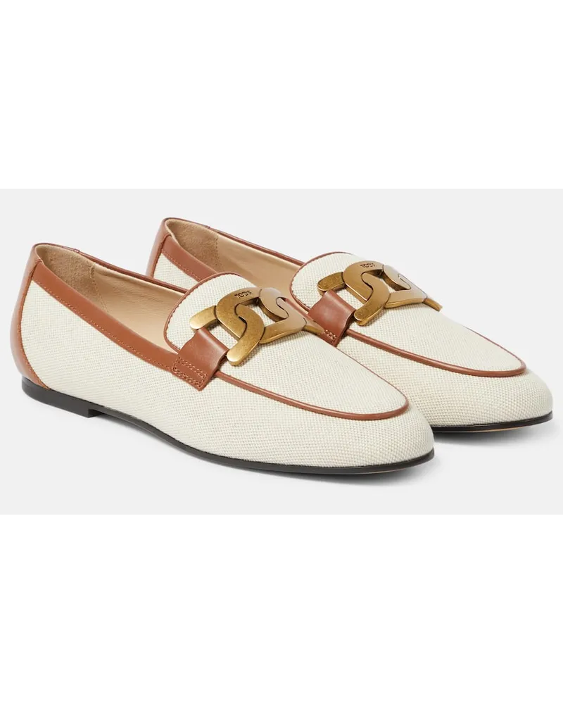 TOD'S Mocassini Catena in canvas e pelle Marrone