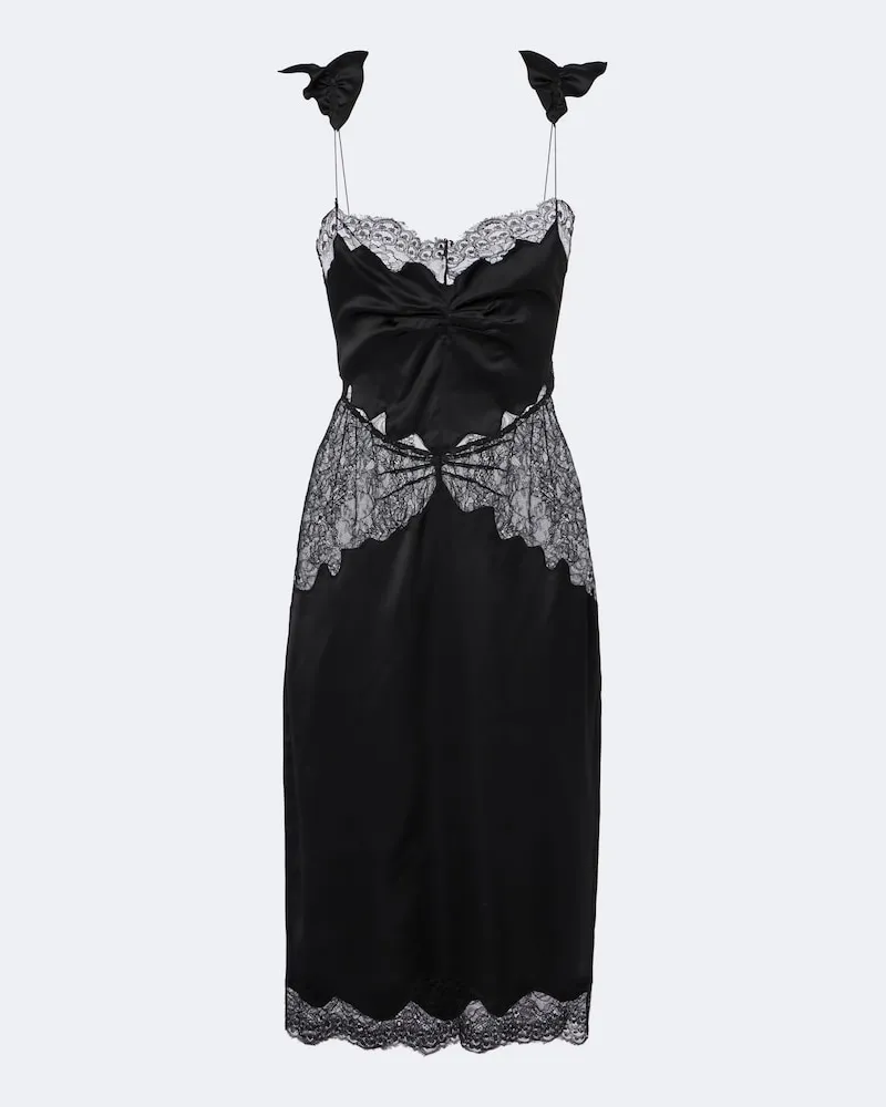 ATTICO Abito midi in satin con pizzo Nero
