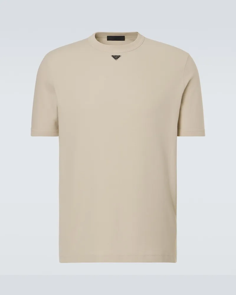 Prada T-shirt in cotone con logo Beige