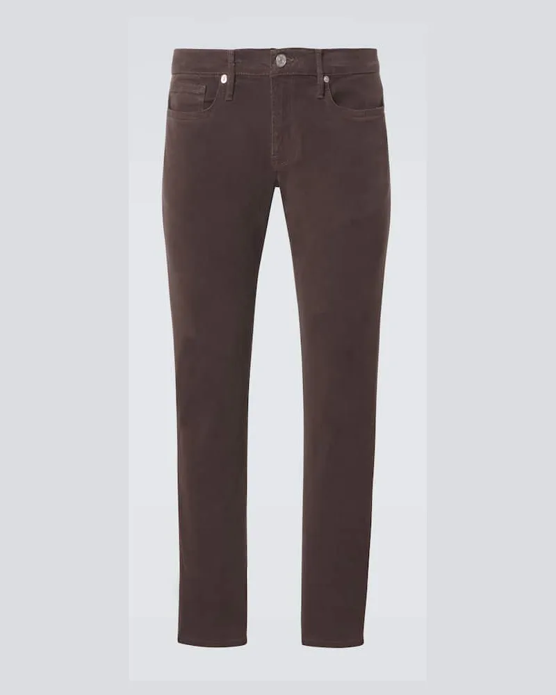 Frame Denim Pantaloni slim in twill a vita media Marrone