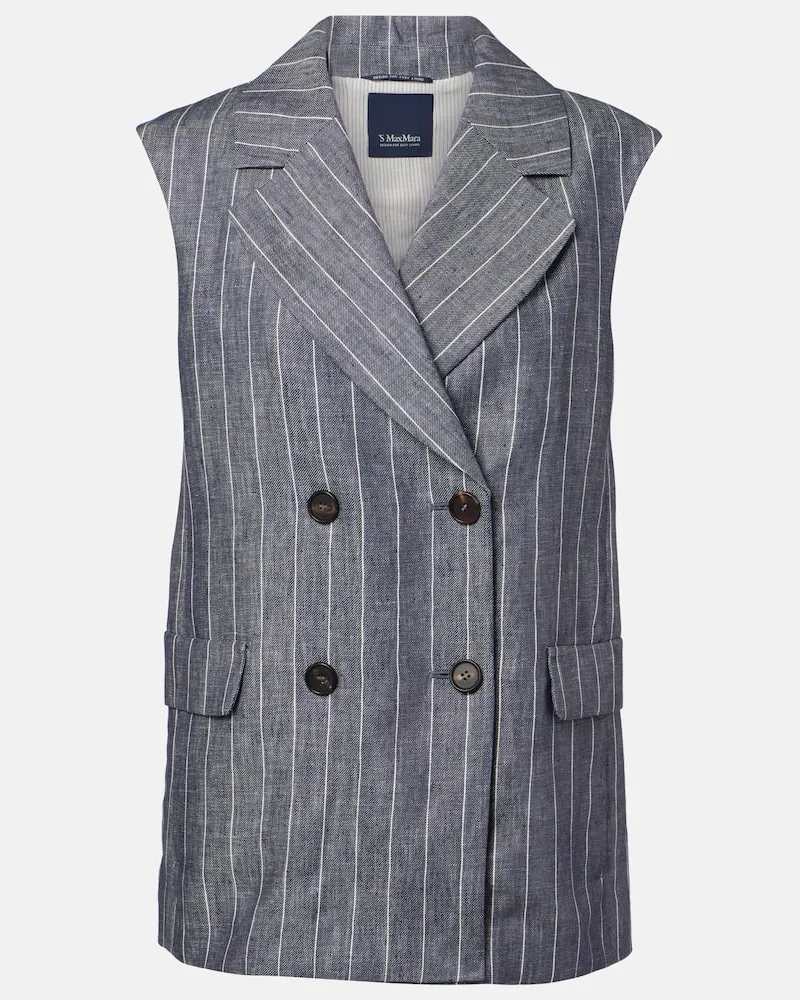 Max Mara Gilet doppiopetto Ballo in lino gessato Blu