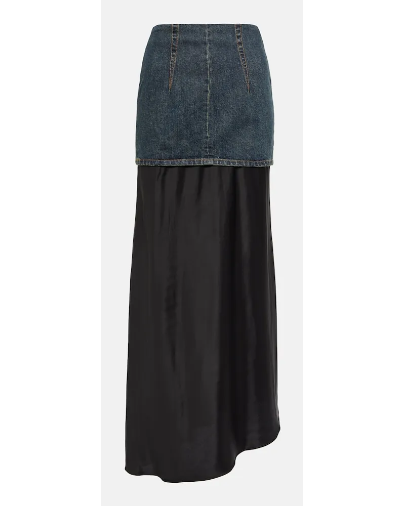 Maison Margiela Gonna lunga asimmetrica in denim e raso Nero