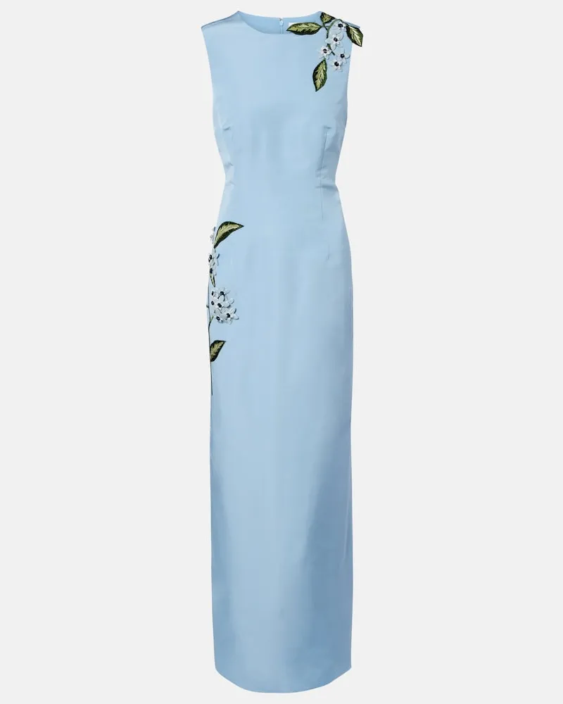 Oscar de la Renta Abito lungo Porcelain Flower in seta Blu