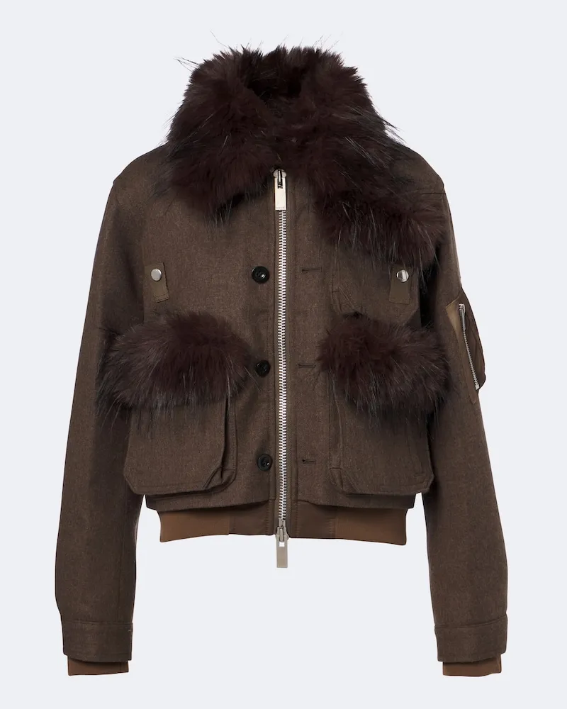 Sacai Giacca blouson in lana Marrone