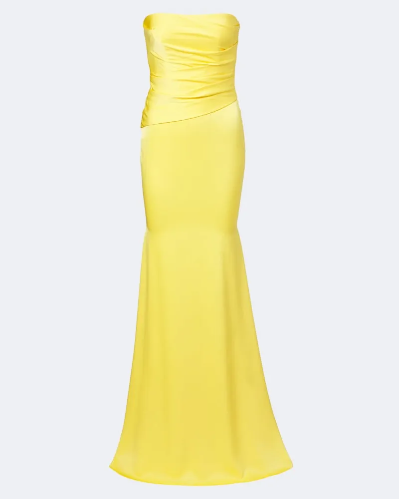Alex Perry Abito lungo bustier in crêpe di raso Giallo