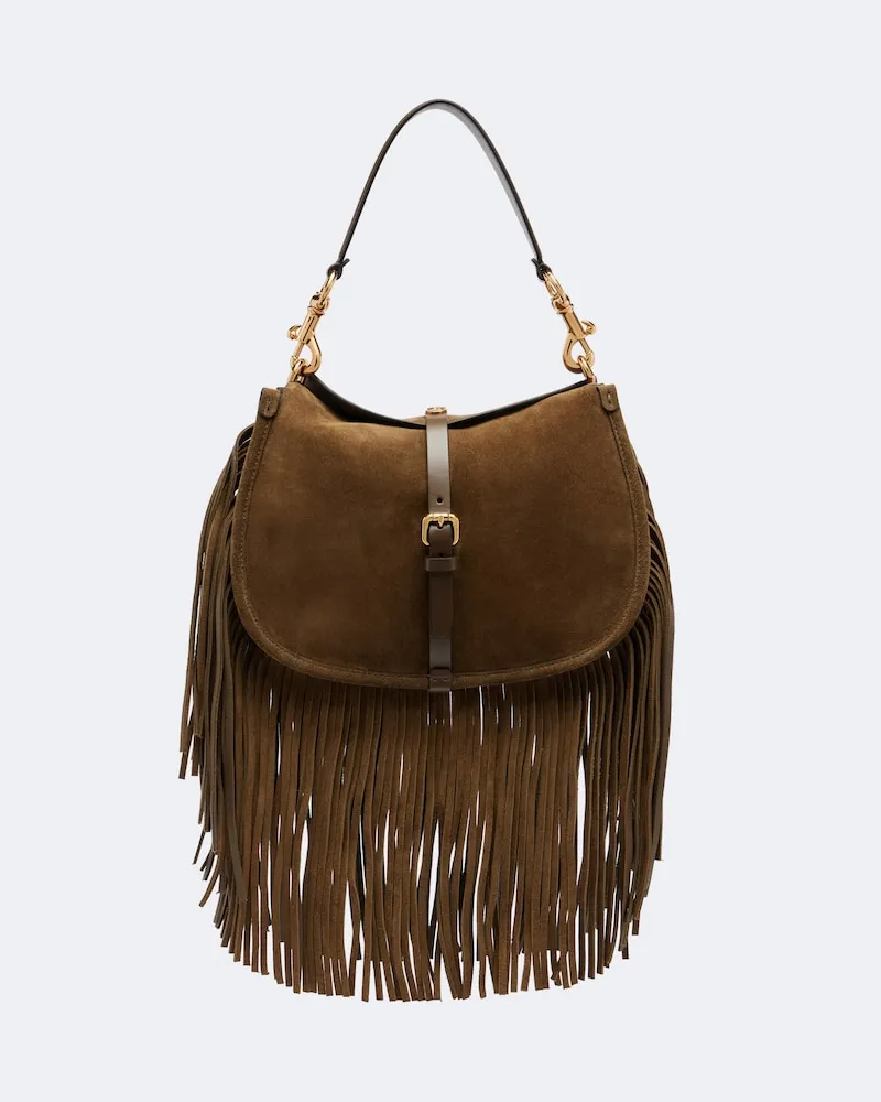 Etro Borsa a spalla Pony Medium in suede Verde