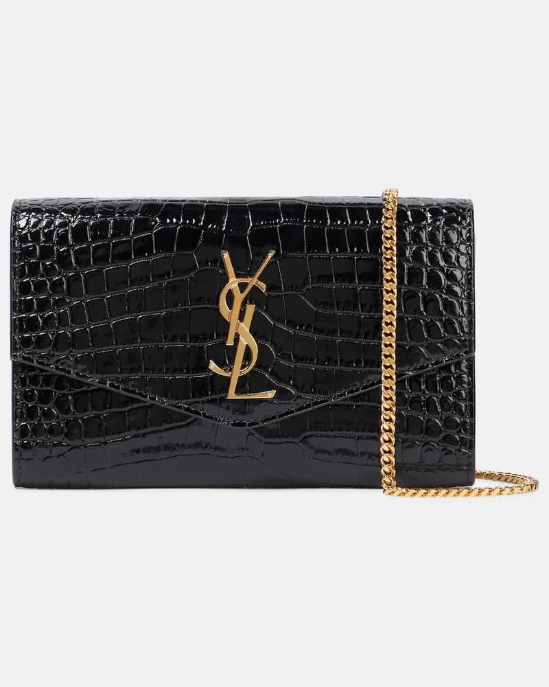 Saint Laurent Portafoglio Uptown in pelle stampata con tracolla Nero