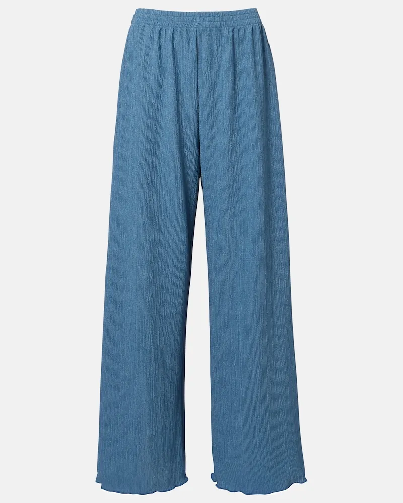 JADE SWIM Pantaloni Mika a gamba larga in seersucker Blu