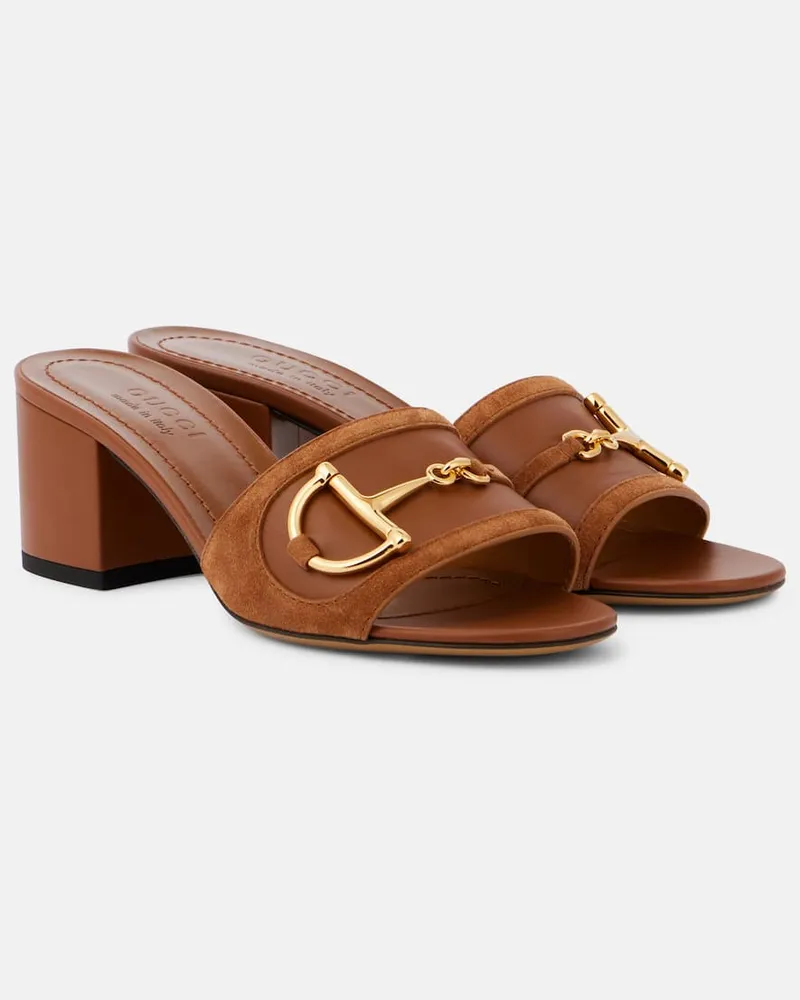 Gucci Mules Horsebit in suede con pelle Marrone