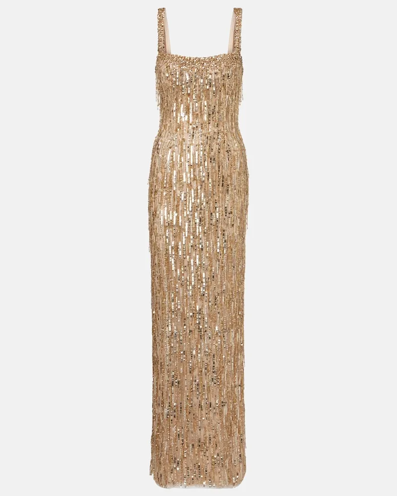Jenny Packham Abito lungo Fleur con paillettes Oro