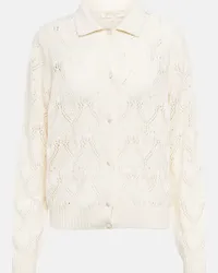 Loro Piana Cardigan in cashmere e seta bouclé Bianco