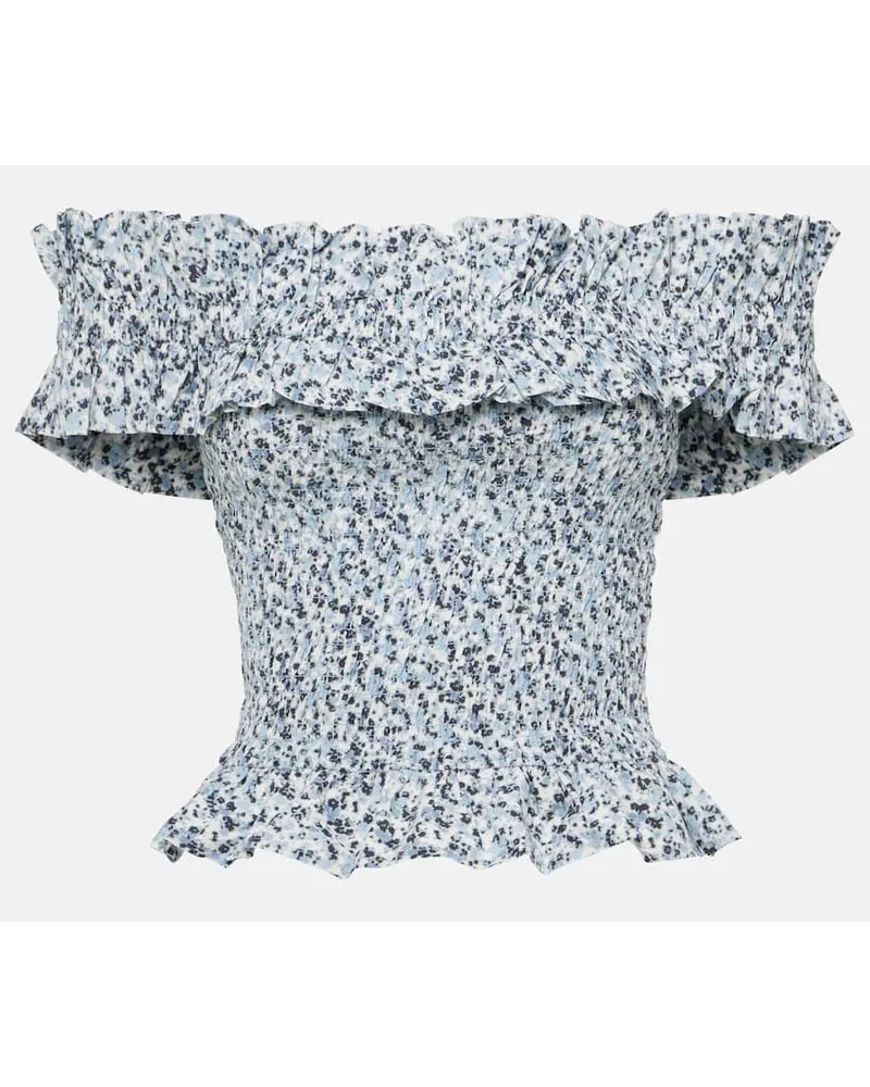 Ganni Top in cotone con stampa Blu