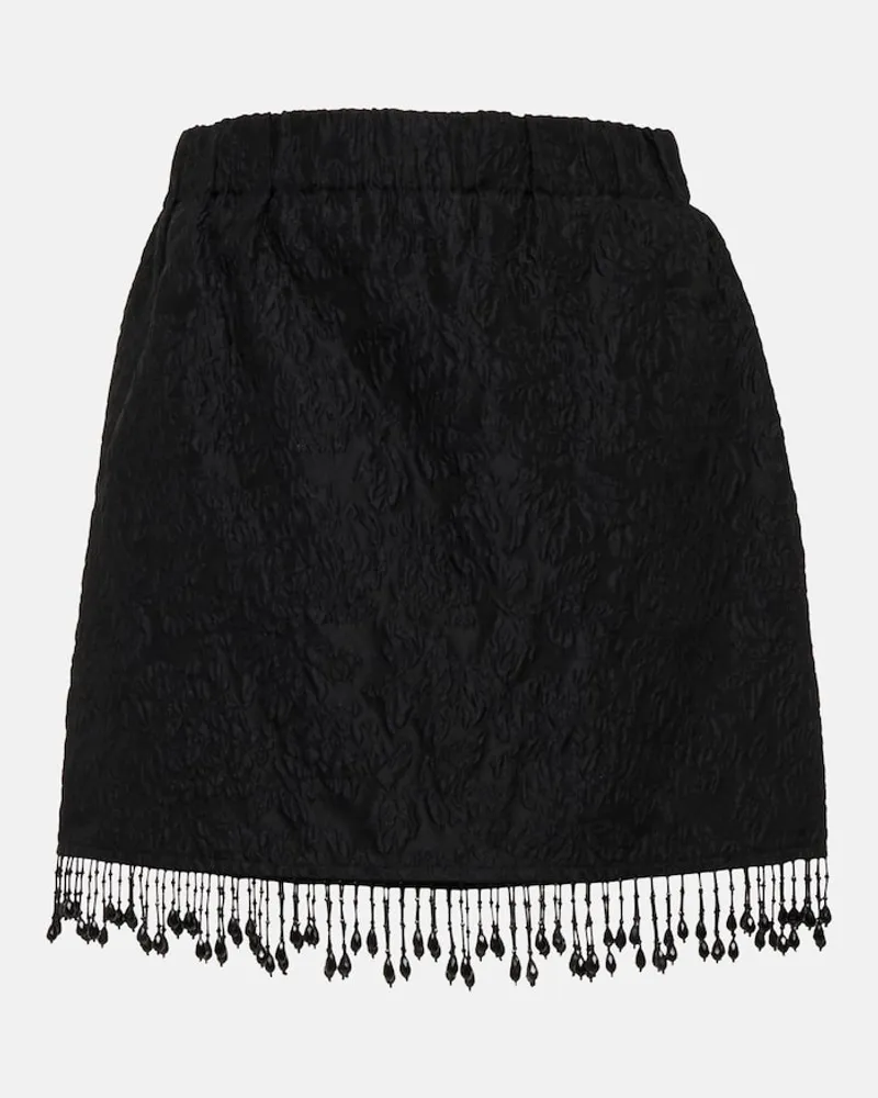 Ganni Minigonna in organza a vita alta con frange Nero