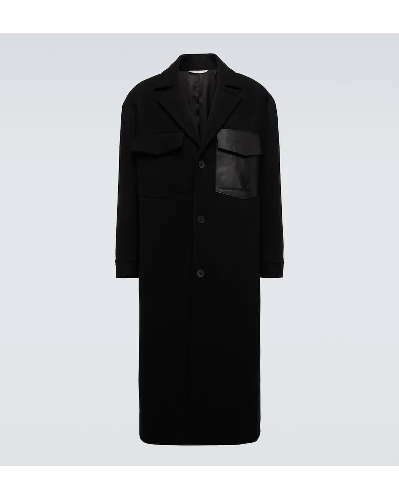 Valentino Garavani Soprabito in lana con pelle Nero