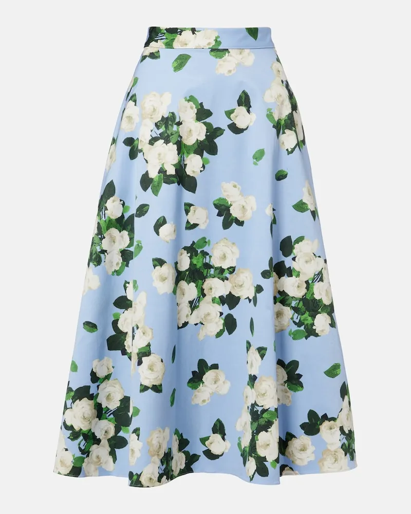 Carolina Herrera New York Gonna midi in faille di misto cotone con stampa floreale Blu