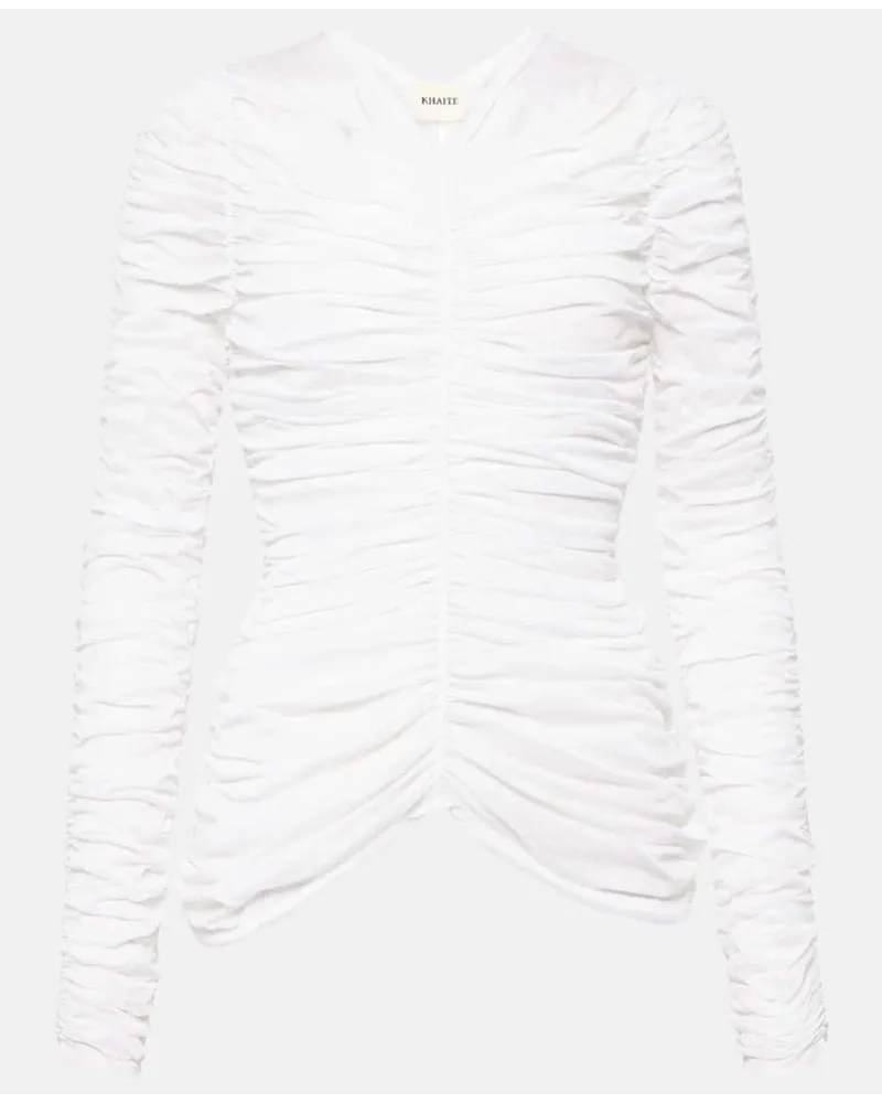 KHAITE Top Haven in misto seta con ruches Bianco