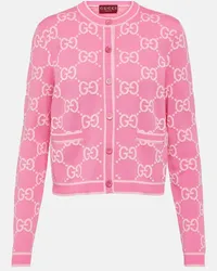 Gucci Cardigan in jacquard di cotone GG Rosa