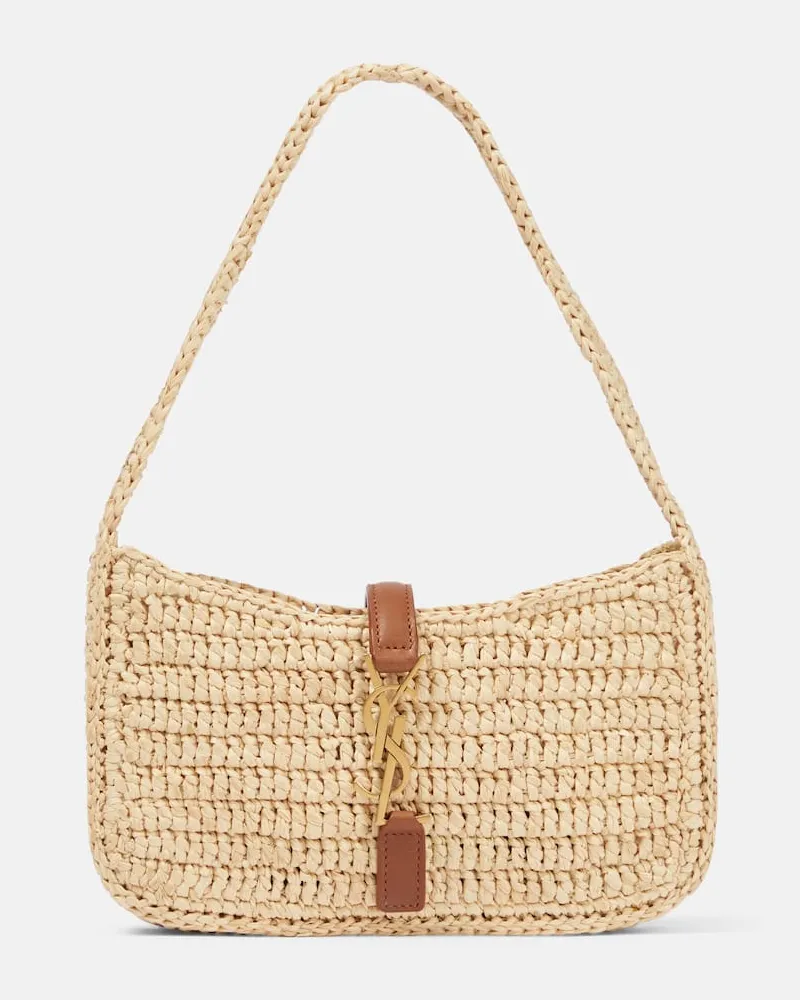 Saint Laurent Borsa a spalla Le 5 Ã  7 Mini in rafia Beige