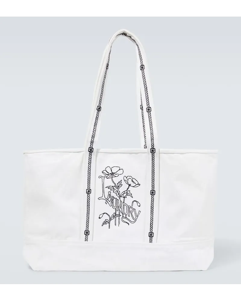 BODE Borsa Laundry in canvas con ricamo Bianco