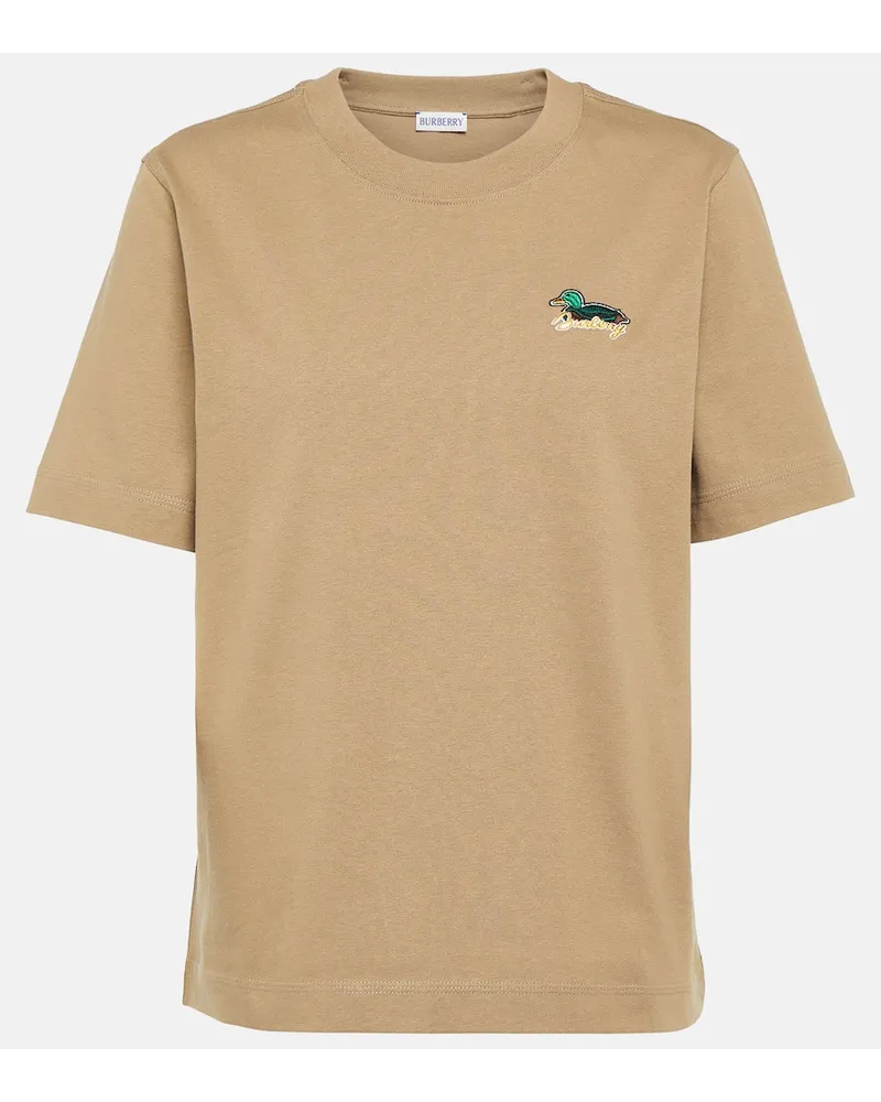 Burberry T-shirt in jersey di cotone con logo Beige