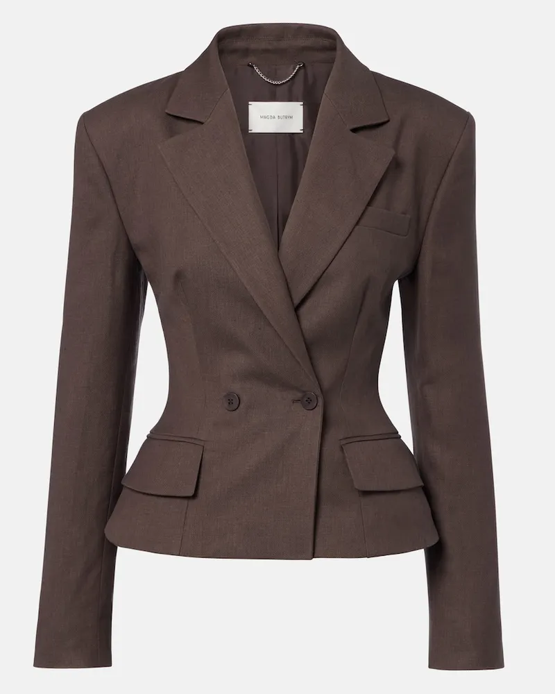 Magda Butrym Blazer Peplum in lino Marrone