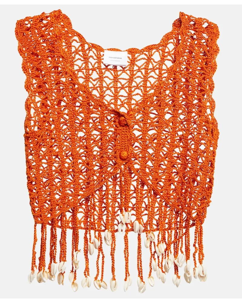 Anna Kosturova Top cropped in crochet con decorazione Arancione