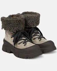 Brunello Cucinelli Anfibi in suede con shearling Beige