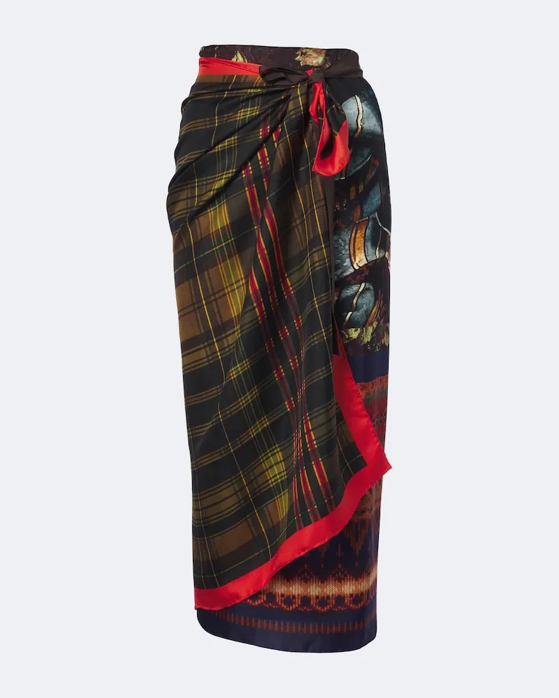 Dries van Noten Gonna a portafoglio in twill di seta Multicolore