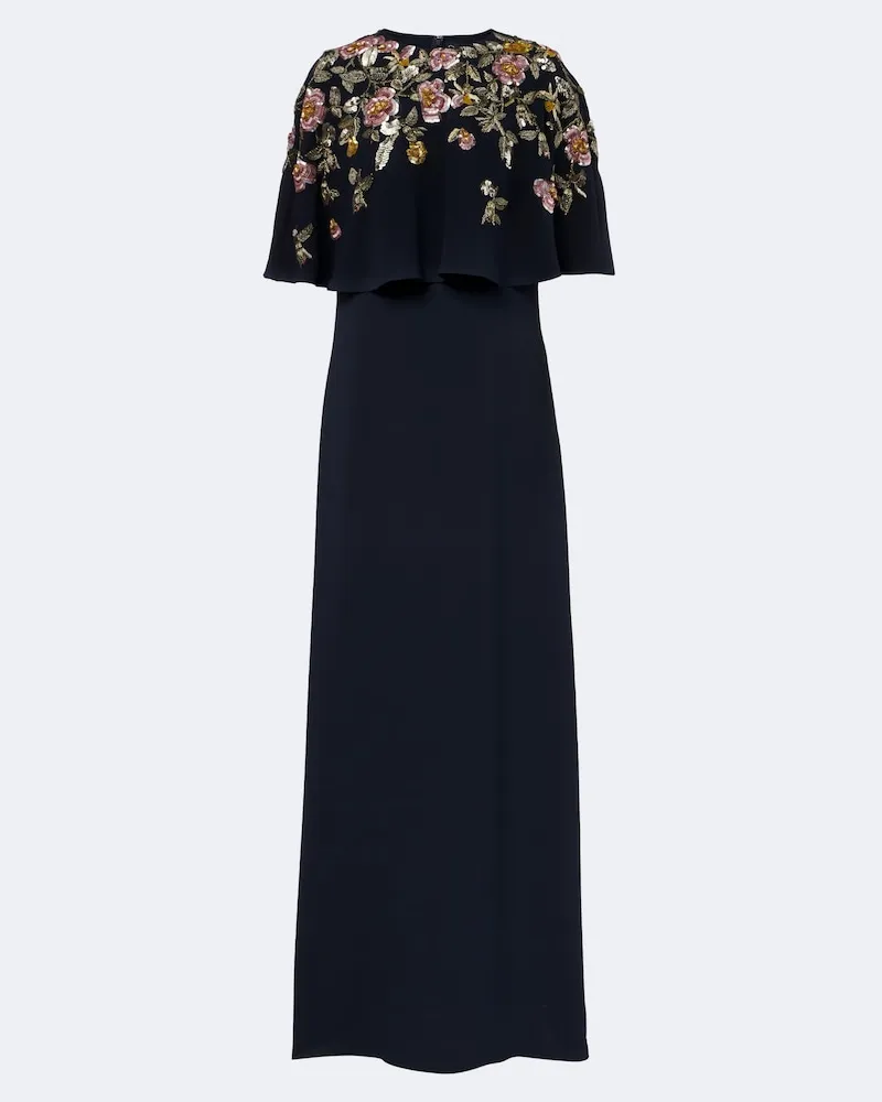 Oscar de la Renta Abito lungo in georgette di misto seta Blu