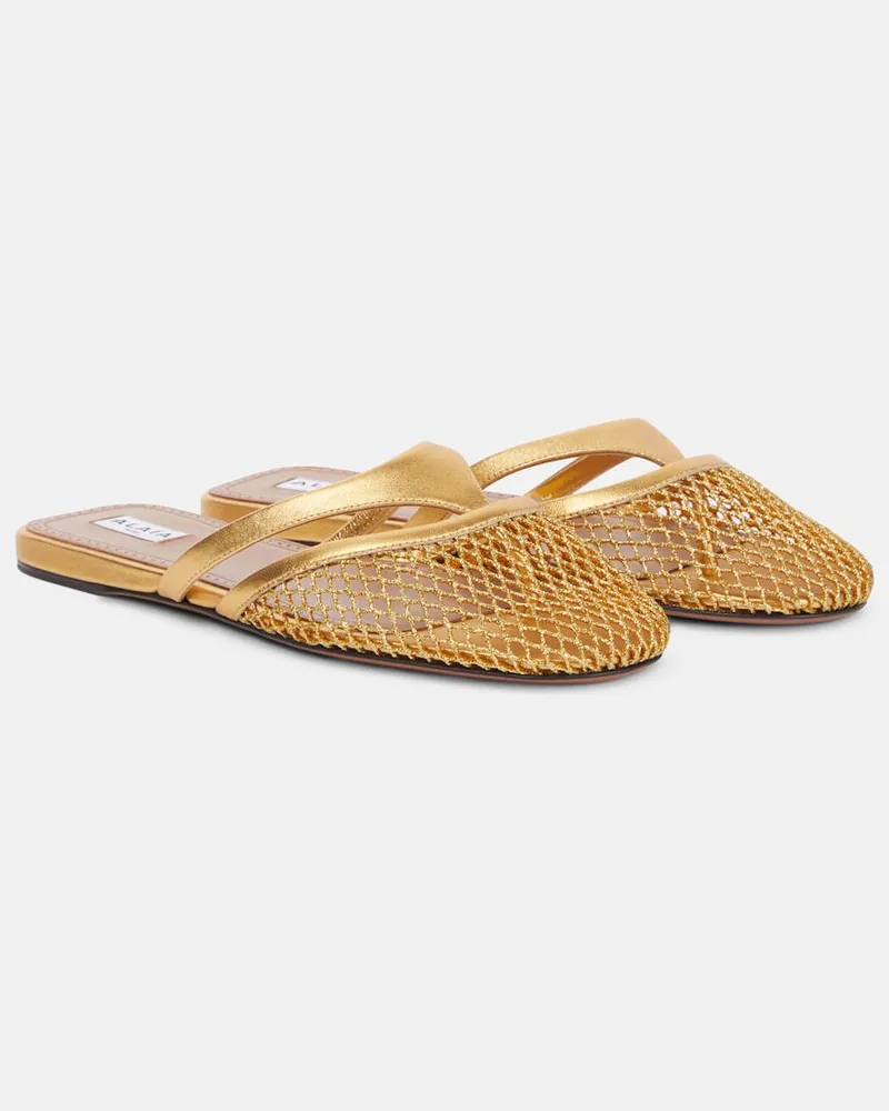 Alaïa AlaÃ¯a Mules Infradito in mesh e pelle Oro