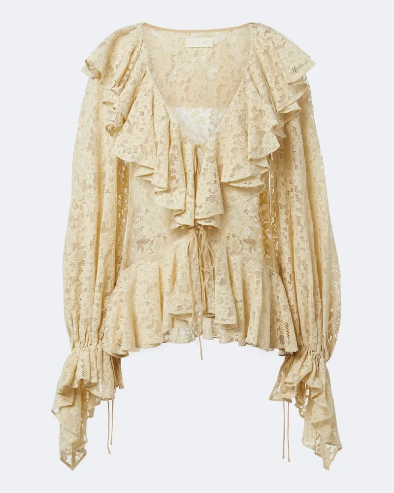 De La Vali Blusa Mija in pizzo con volant Beige