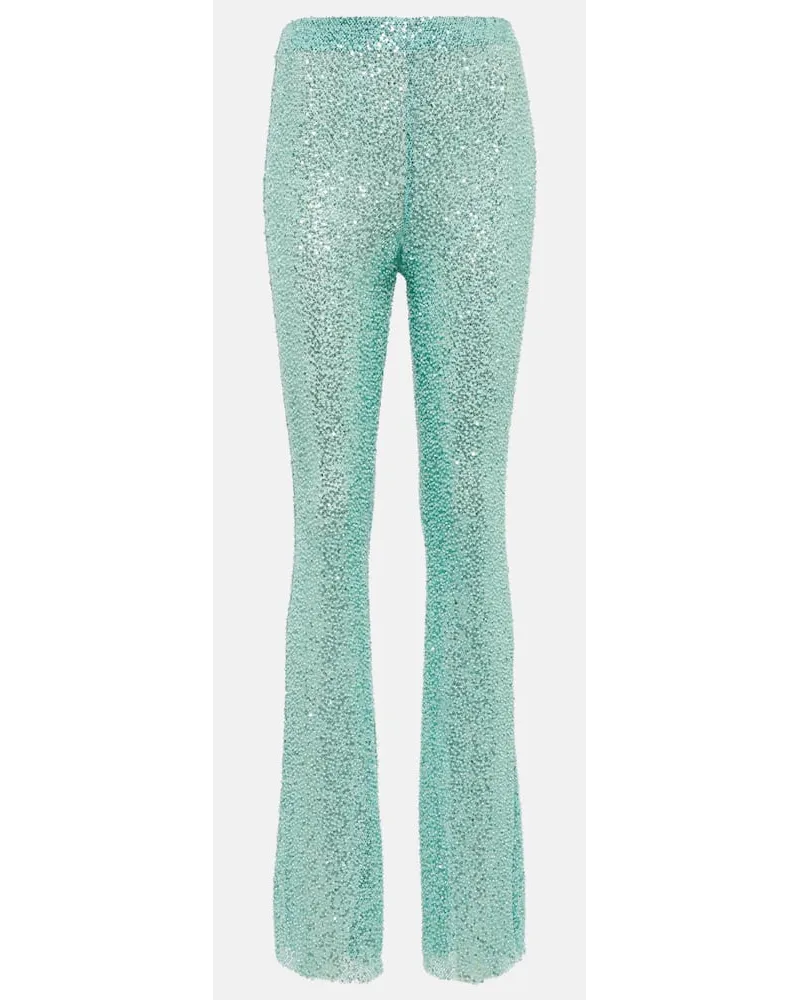 Self-Portrait Pantaloni flared con paillettes Blu