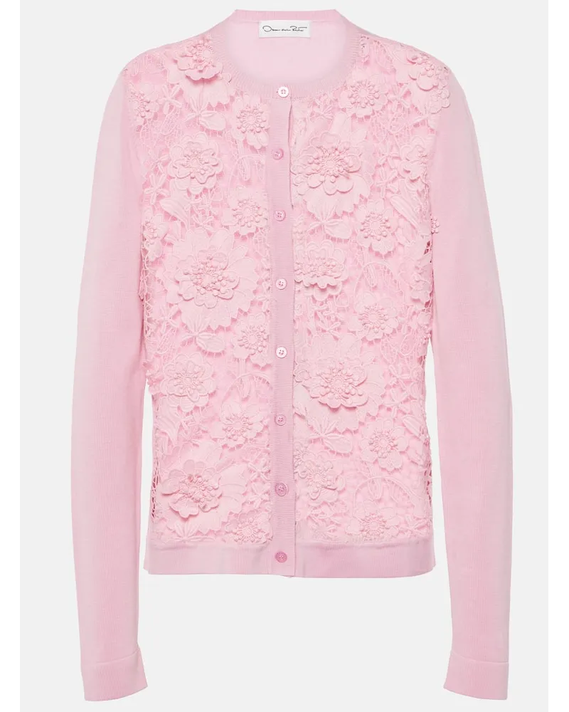 Oscar de la Renta Cardigan in misto seta con pizzo Rosa