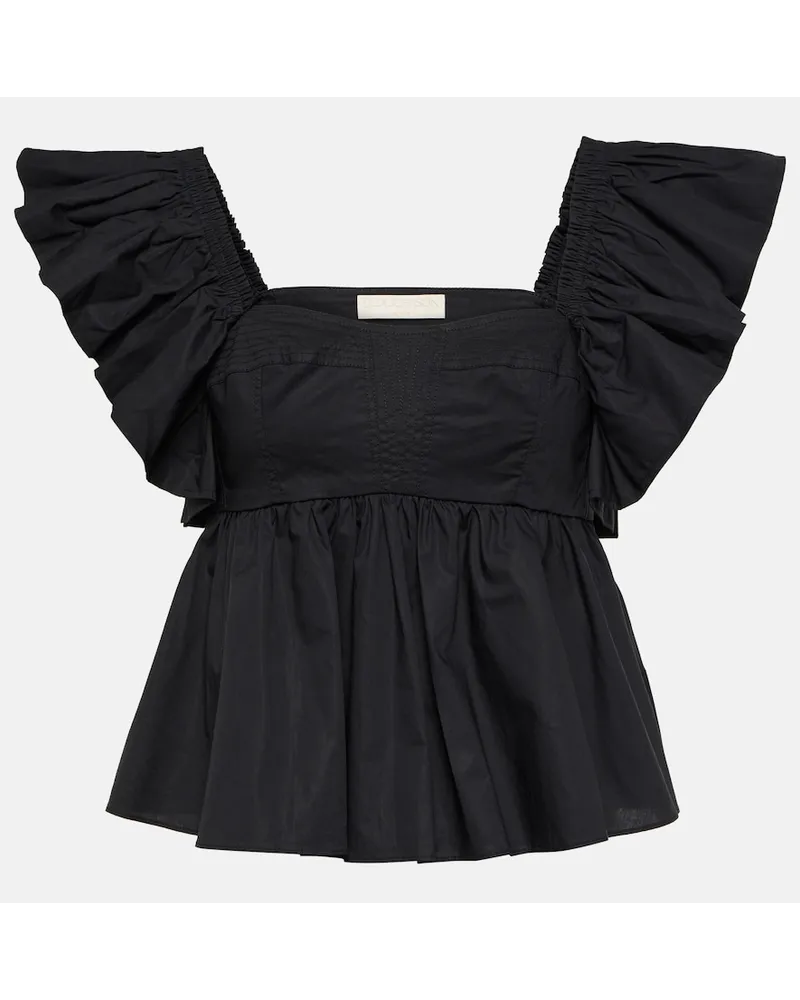 Ulla Johnson Top Romi in popeline di cotone Nero