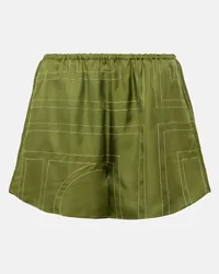 Totême Shorts pajamas in satin di seta Verde