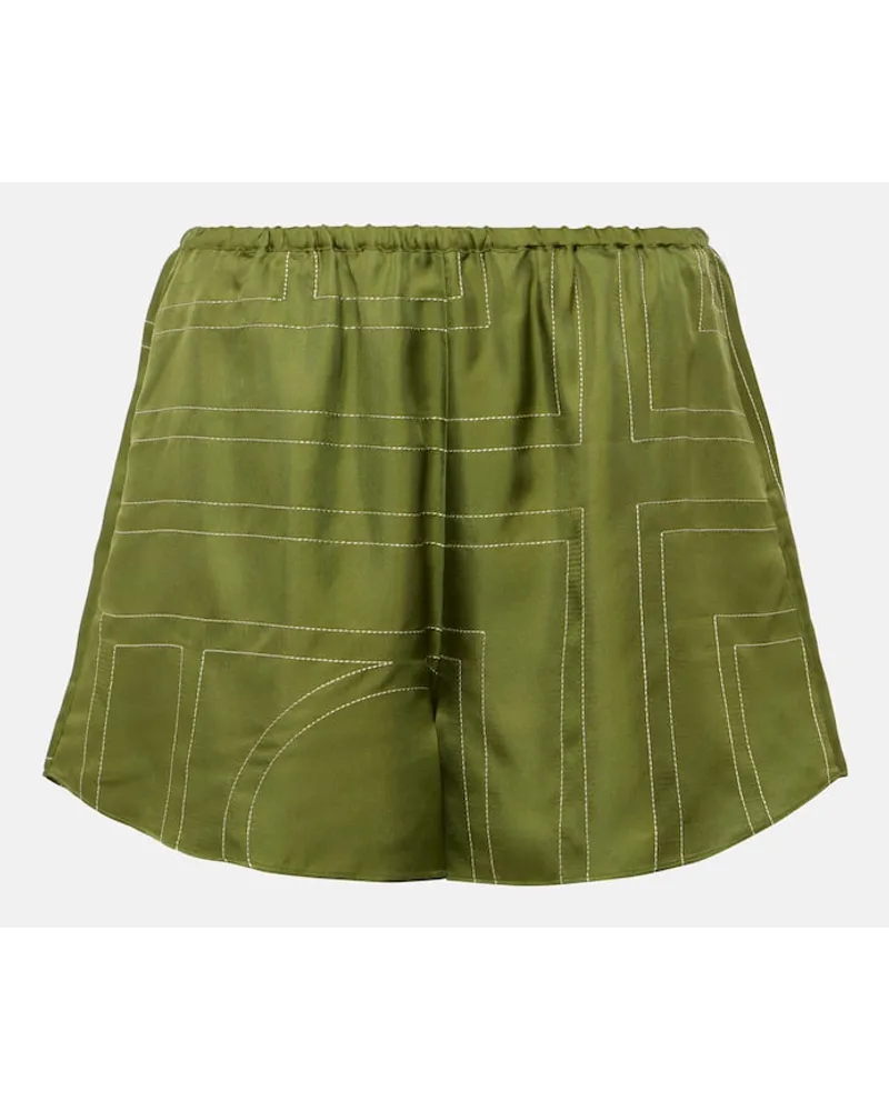Totême Shorts pajamas in satin di seta Verde