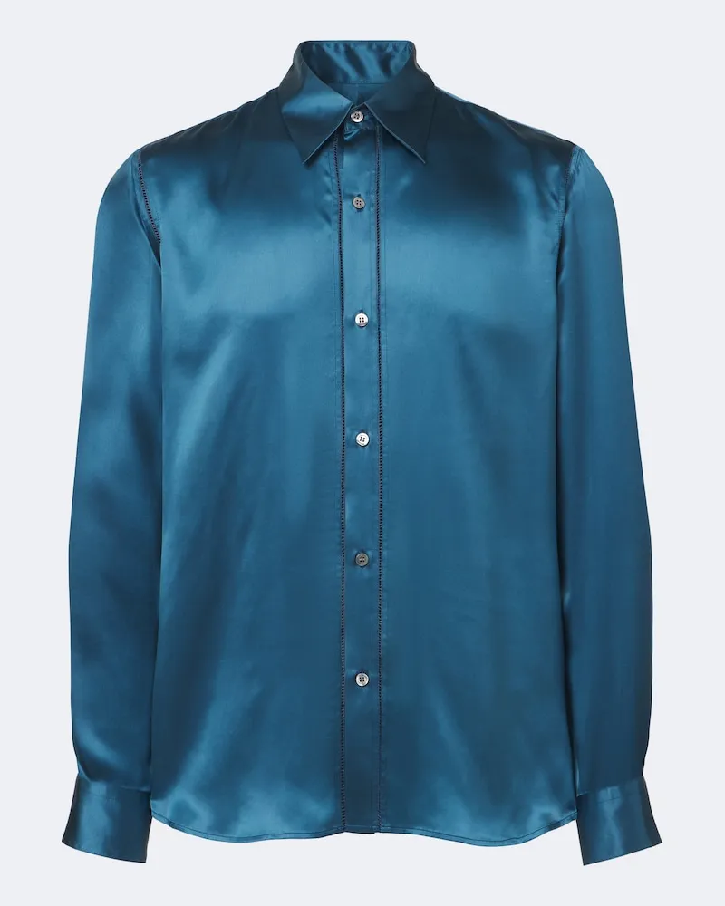 Dries van Noten Camicia in raso di seta Blu