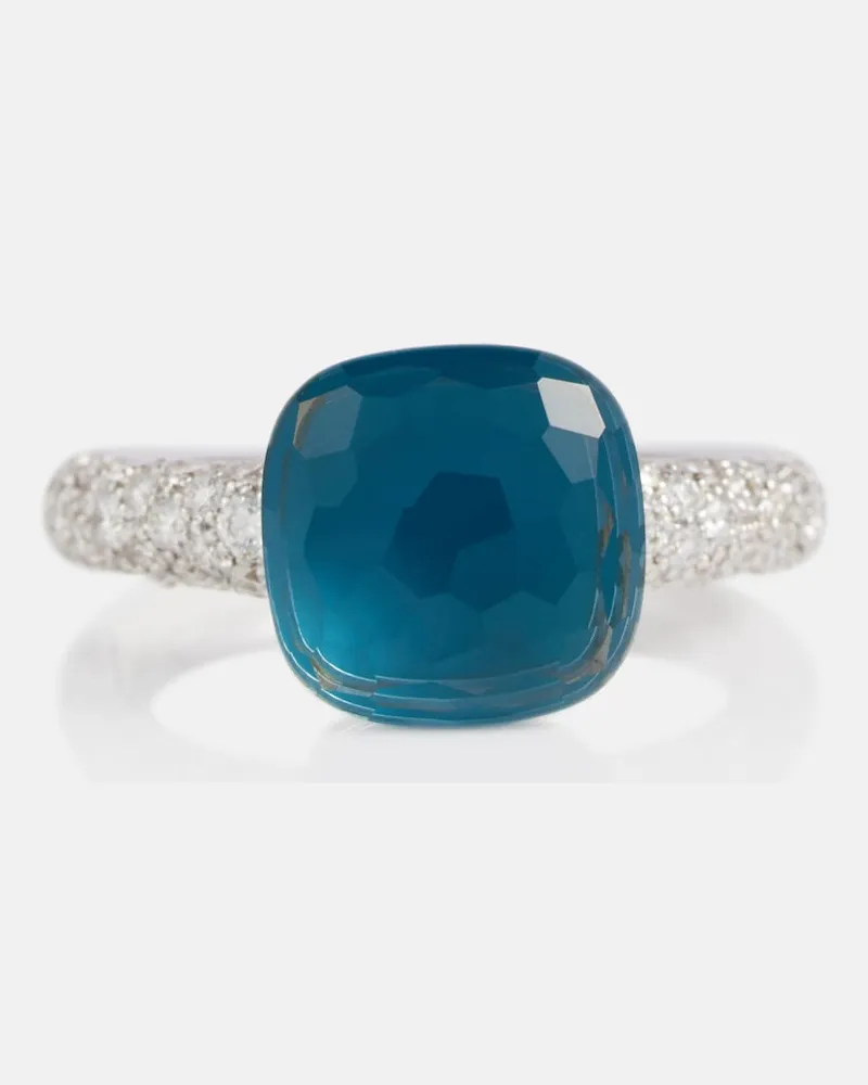 Pomellato Anello Nudo in oro 18kt con topazio London blu e diamanti Blu