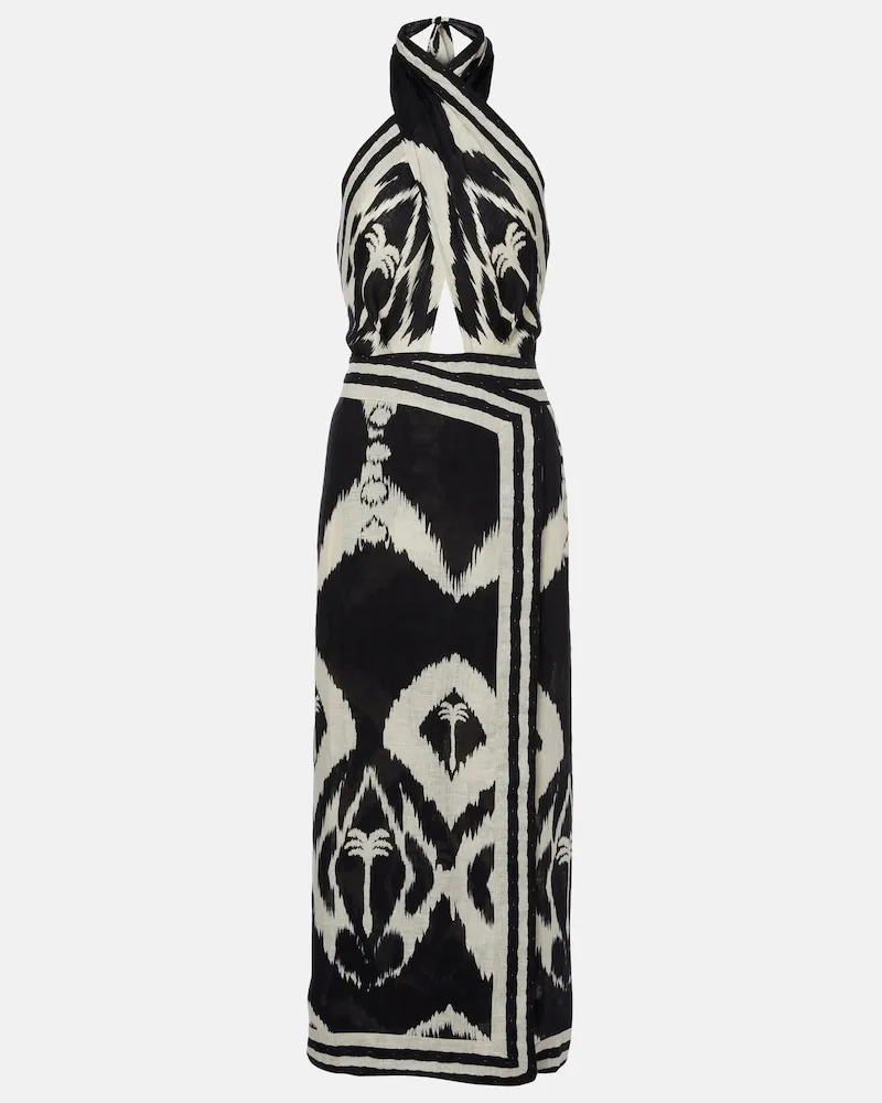 Johanna Ortiz Abito midi in lino con stampa Nero
