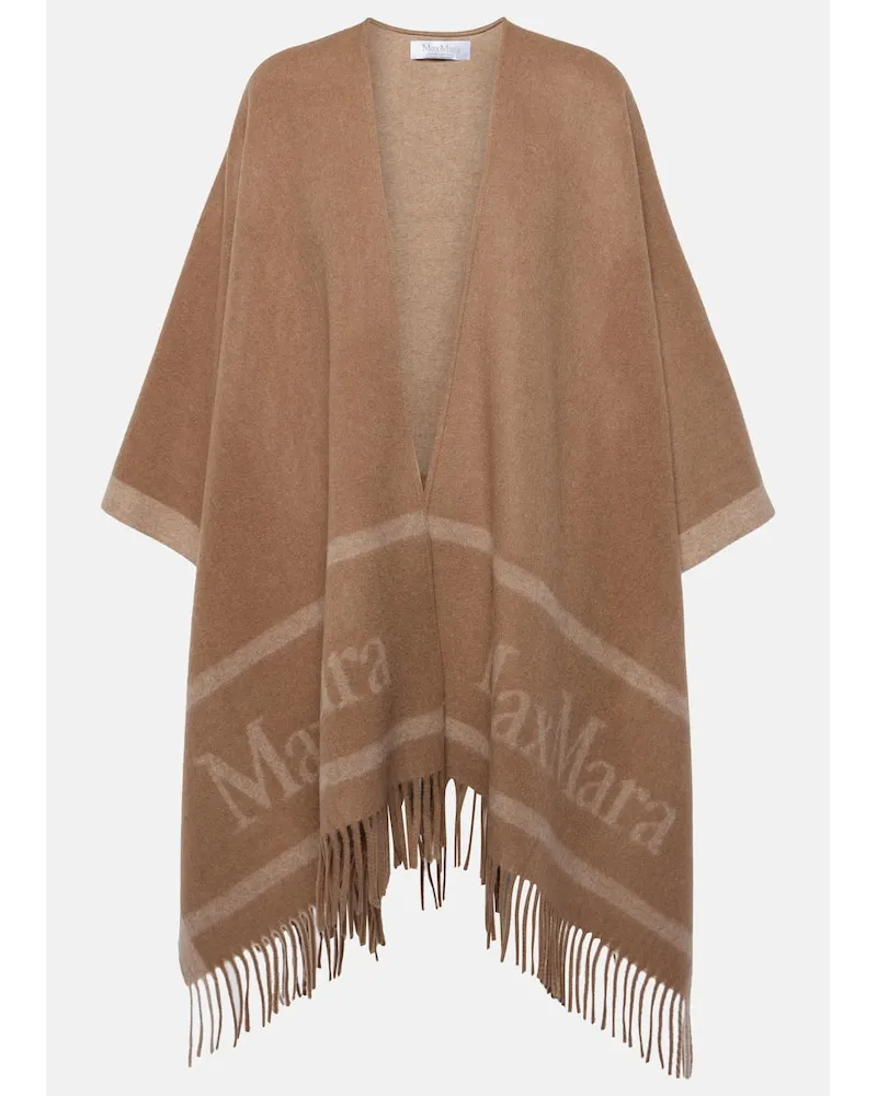 Max Mara Poncho in jacquard di lana con logo Marrone
