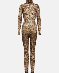 Dolce & Gabbana x Kim - Jumpsuit in misto seta con stampa leopardata Marrone