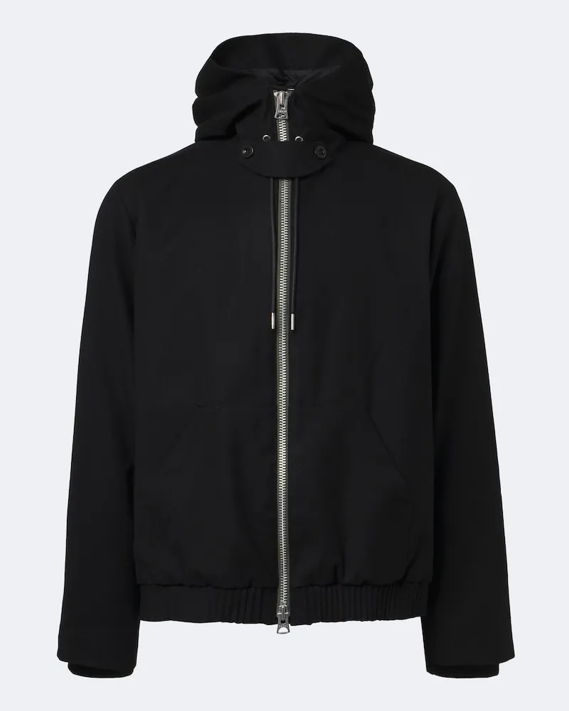 Sacai Giacca in lana con cappuccio Nero