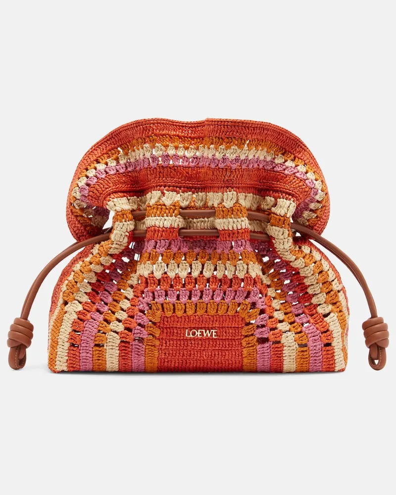 Loewe Clutch Flamenco Medium in rafia Arancione