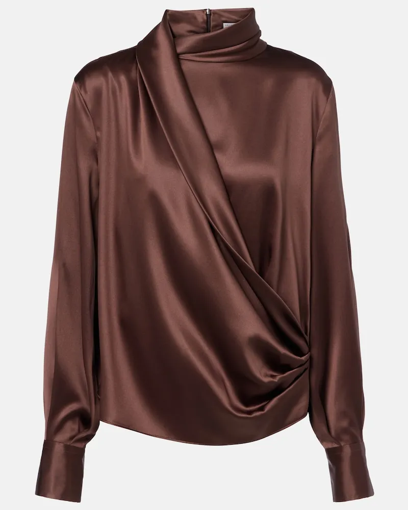 Brunello Cucinelli Blusa in raso di misto seta Marrone