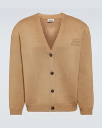 Miu Miu Cardigan in misto lana con logo Beige