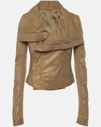 Rick Owens Giacca biker asimmetrica in pelle Beige