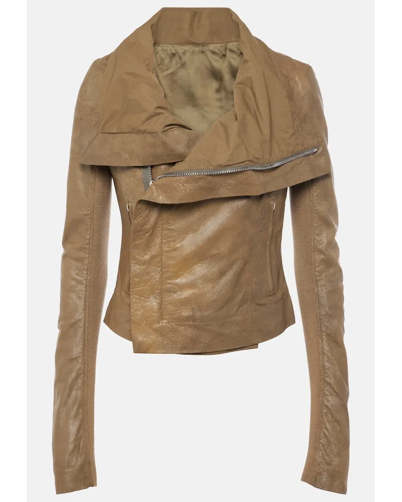 Rick Owens Giacca biker asimmetrica in pelle Beige