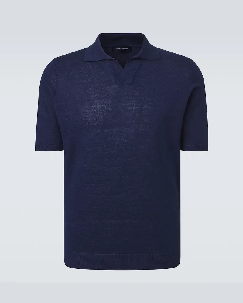 Thom Sweeney Polo in lino e cotone Blu